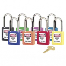 MASTER LOCK 410PRP, PURPLE PLASTIC SAFETY PADLOCK  KEYED DIFFERENTLY